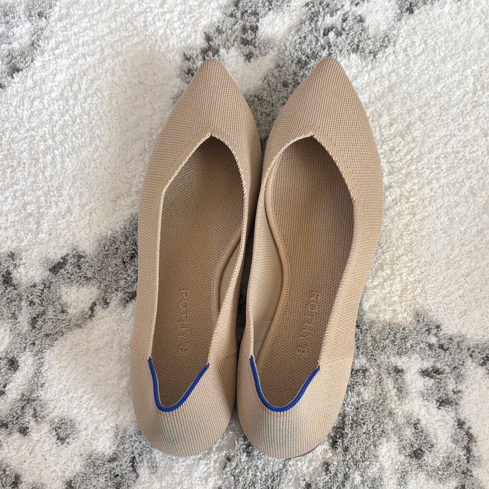 Rothy's Beige Flats with Blue Trim